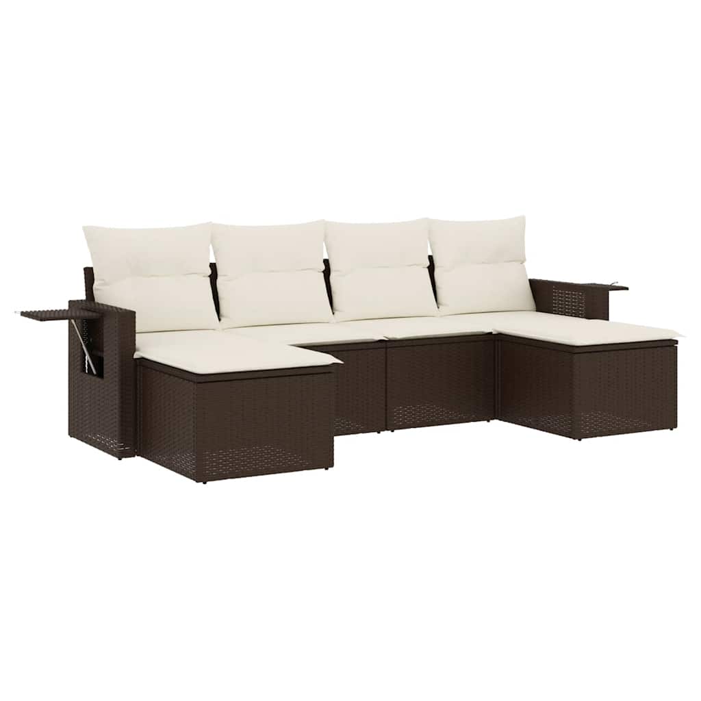sofasæt til haven 6 dele med hynder polyrattan brun