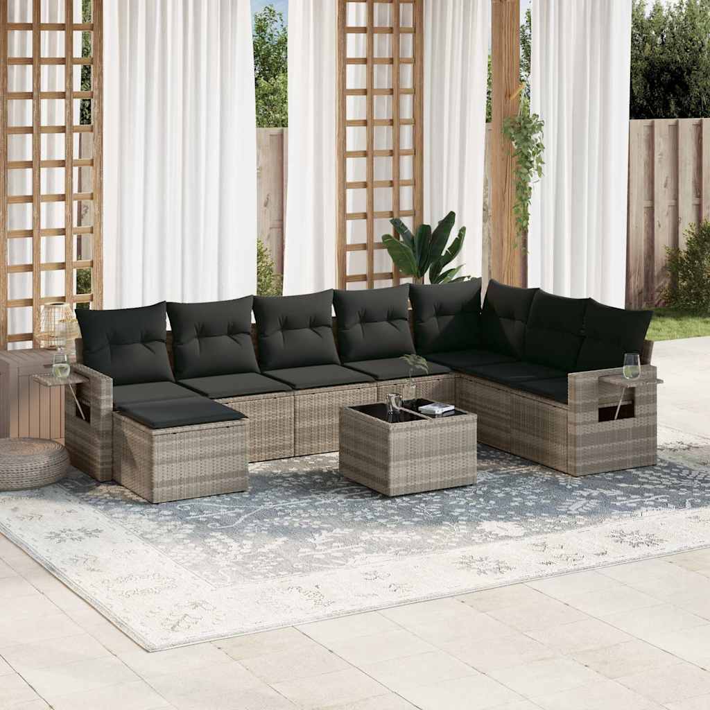 sofasæt til haven 9 dele med hynder polyrattan lysegrå