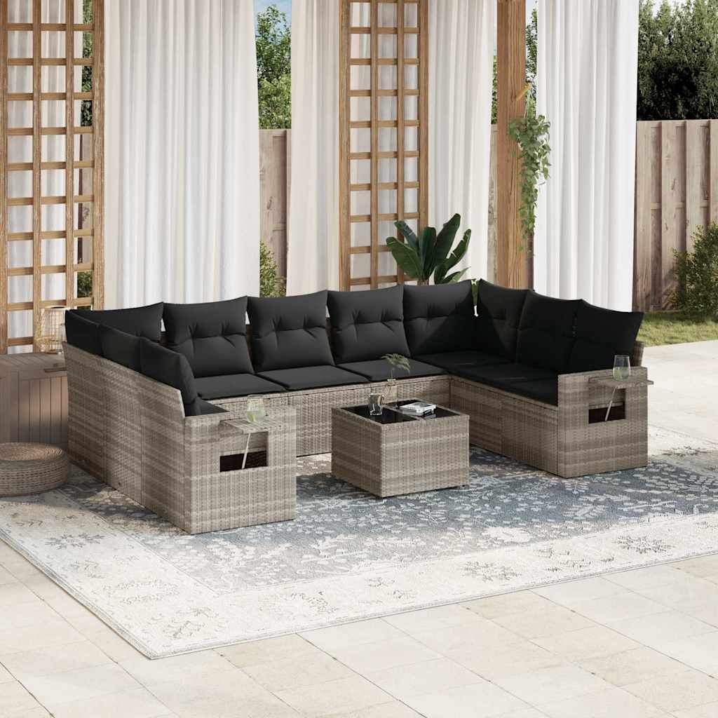 sofasæt til haven 10 dele med hynder polyrattan lysegrå