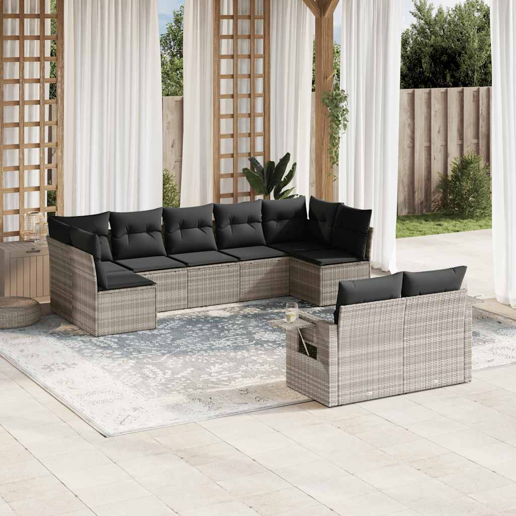 sofasæt til haven 9 dele med hynder polyrattan lysegrå