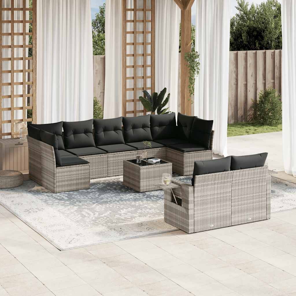 sofasæt til haven 10 dele med hynder polyrattan lysegrå