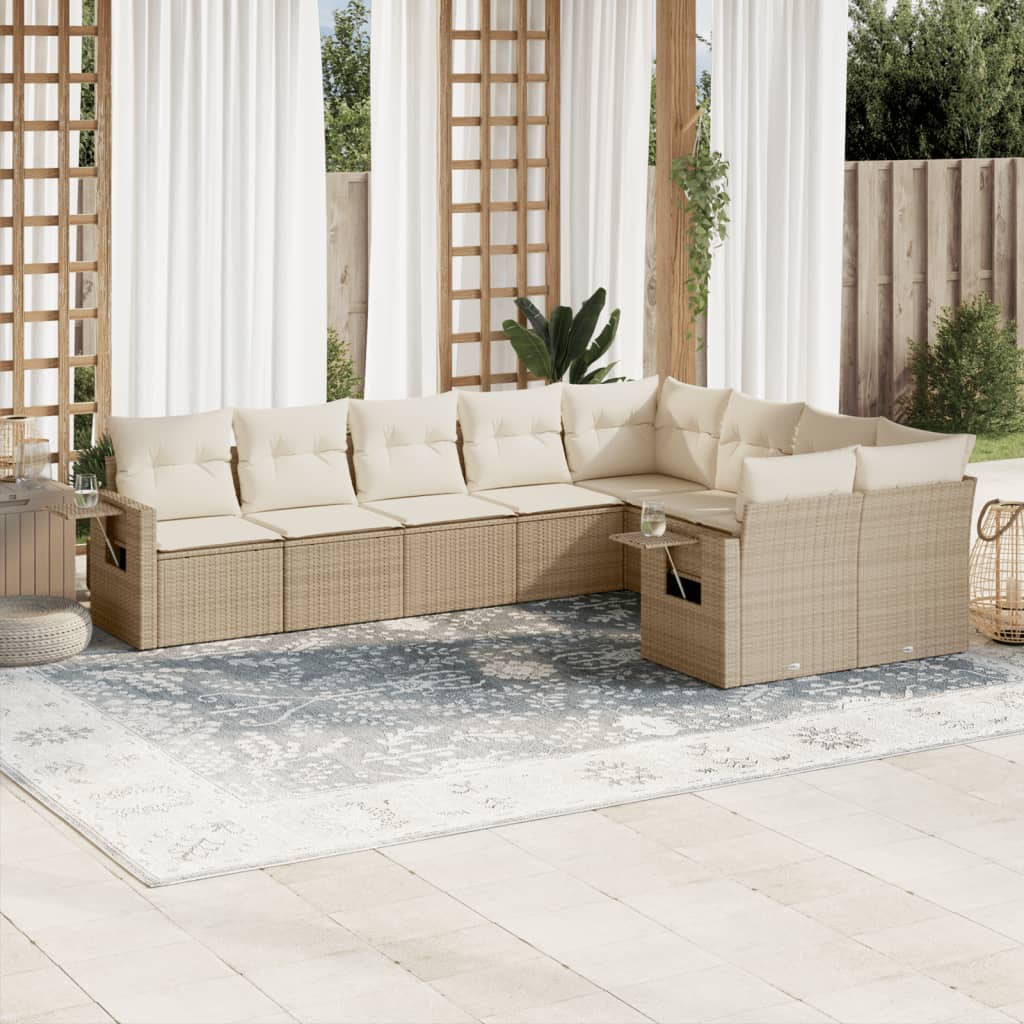 sofasæt til haven 9 dele med hynder polyrattan beige
