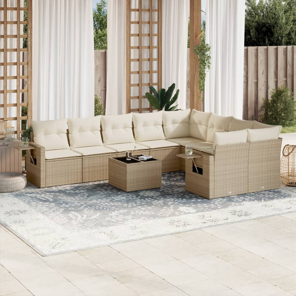 sofasæt til haven 10 dele med hynder polyrattan beige