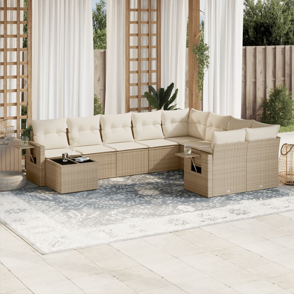 sofasæt til haven 10 dele med hynder polyrattan beige