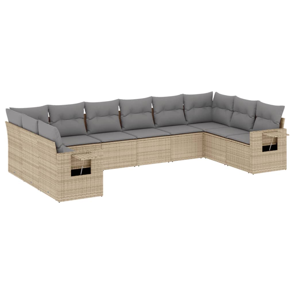 sofasæt til haven 10 dele med hynder polyrattan beige