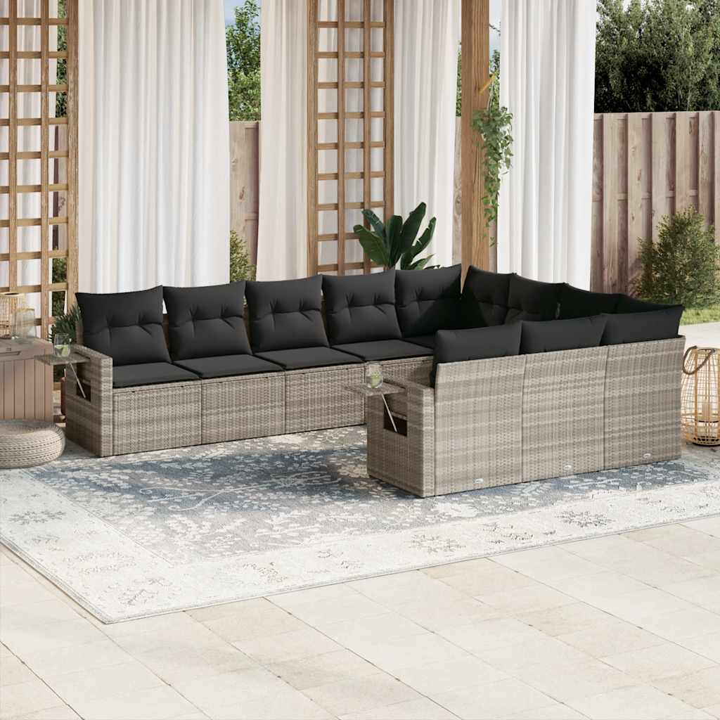 sofasæt til haven 10 dele med hynder polyrattan lysegrå
