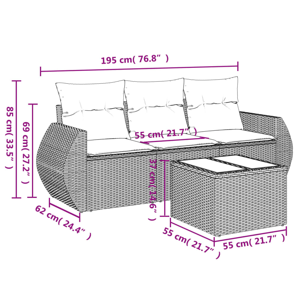 sofasæt til haven 4 dele med hynder polyrattan beige