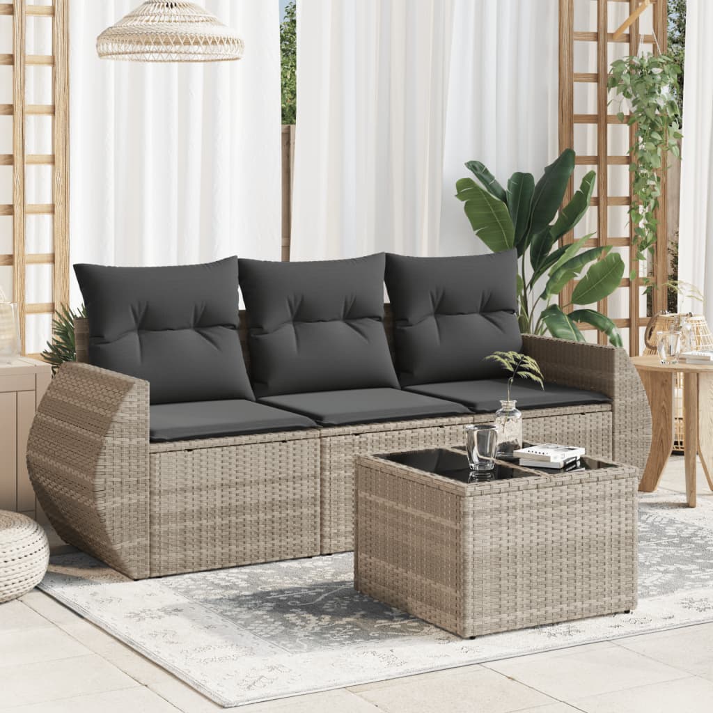 sofasæt til haven 4 dele med hynder polyrattan lysegrå