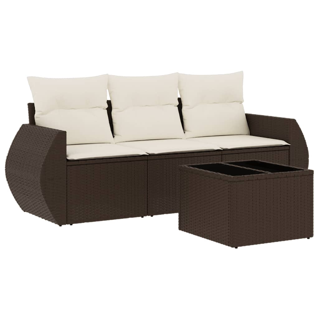 sofasæt til haven 4 dele med hynder polyrattan brun