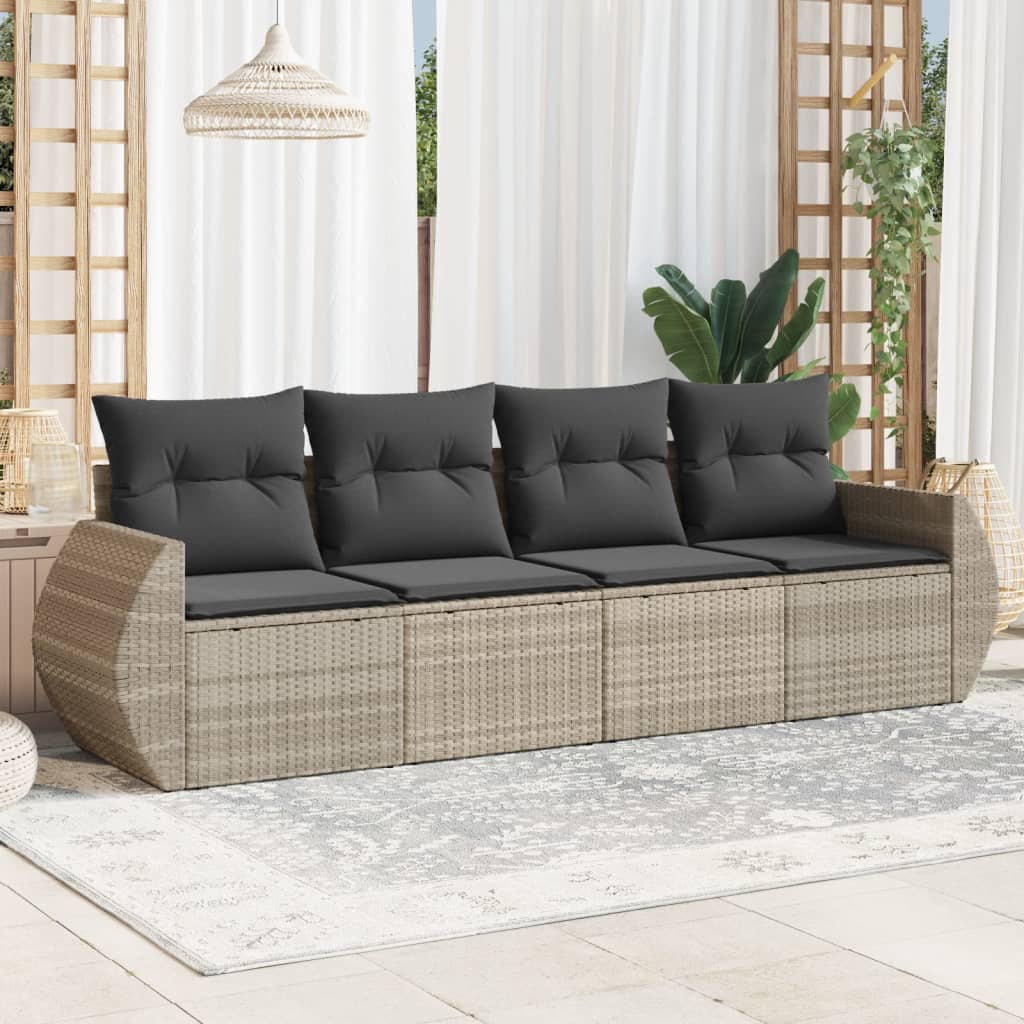sofasæt til haven 4 dele med hynder polyrattan lysegrå