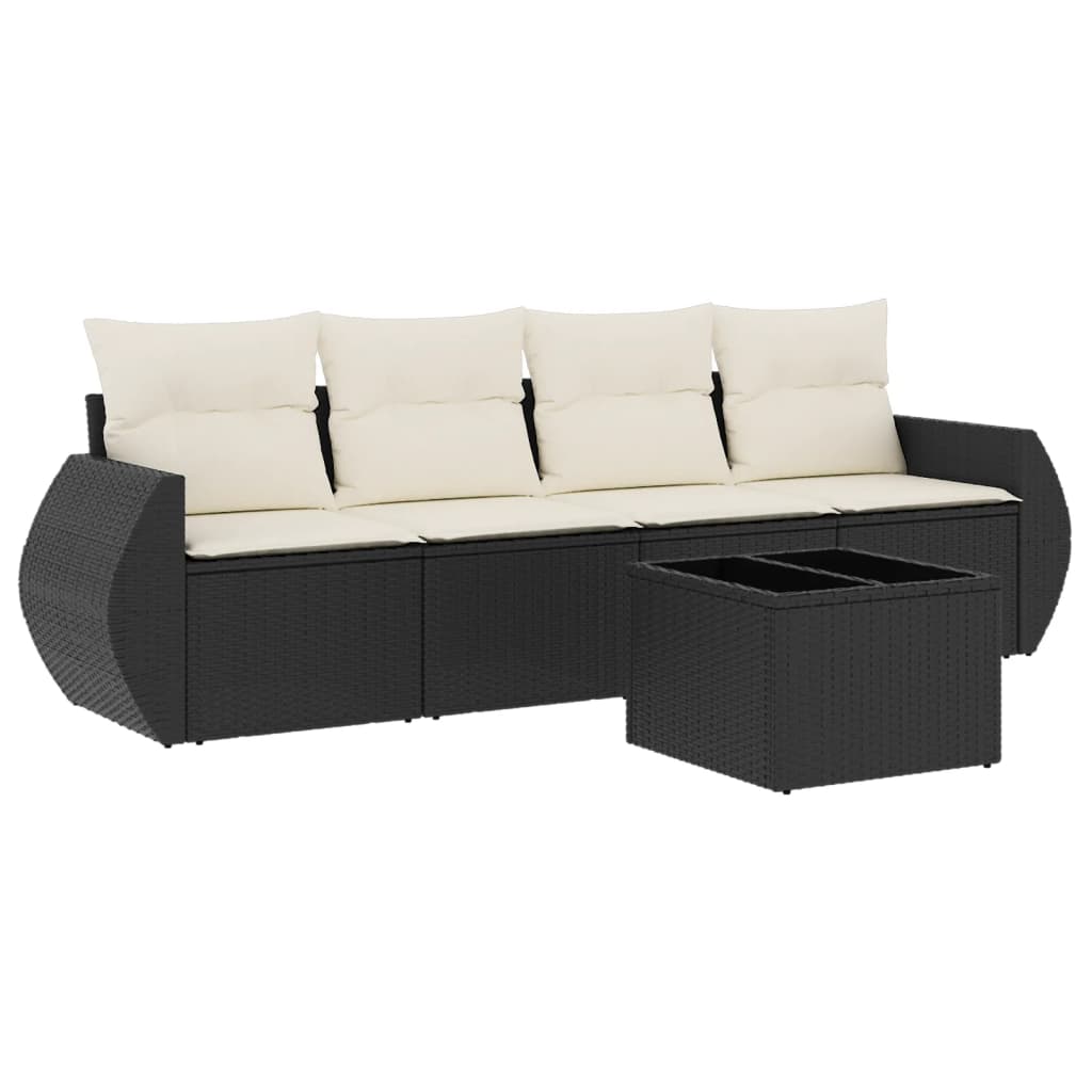 sofasæt til haven 5 dele med hynder polyrattan sort