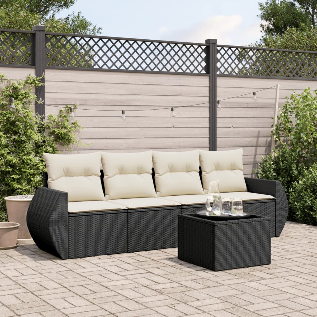 sofasæt til haven 5 dele med hynder polyrattan sort