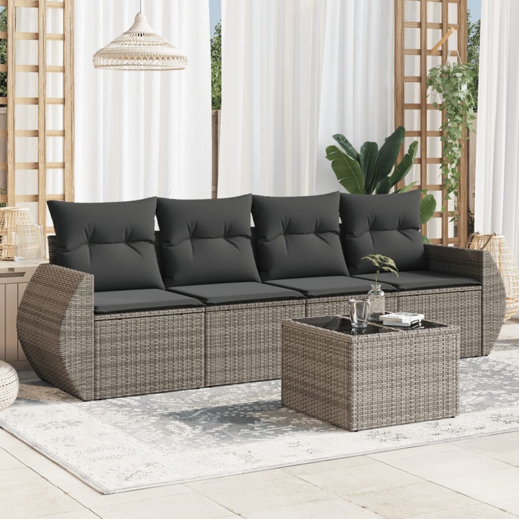 sofasæt 5 dele med hynder polyrattan grå