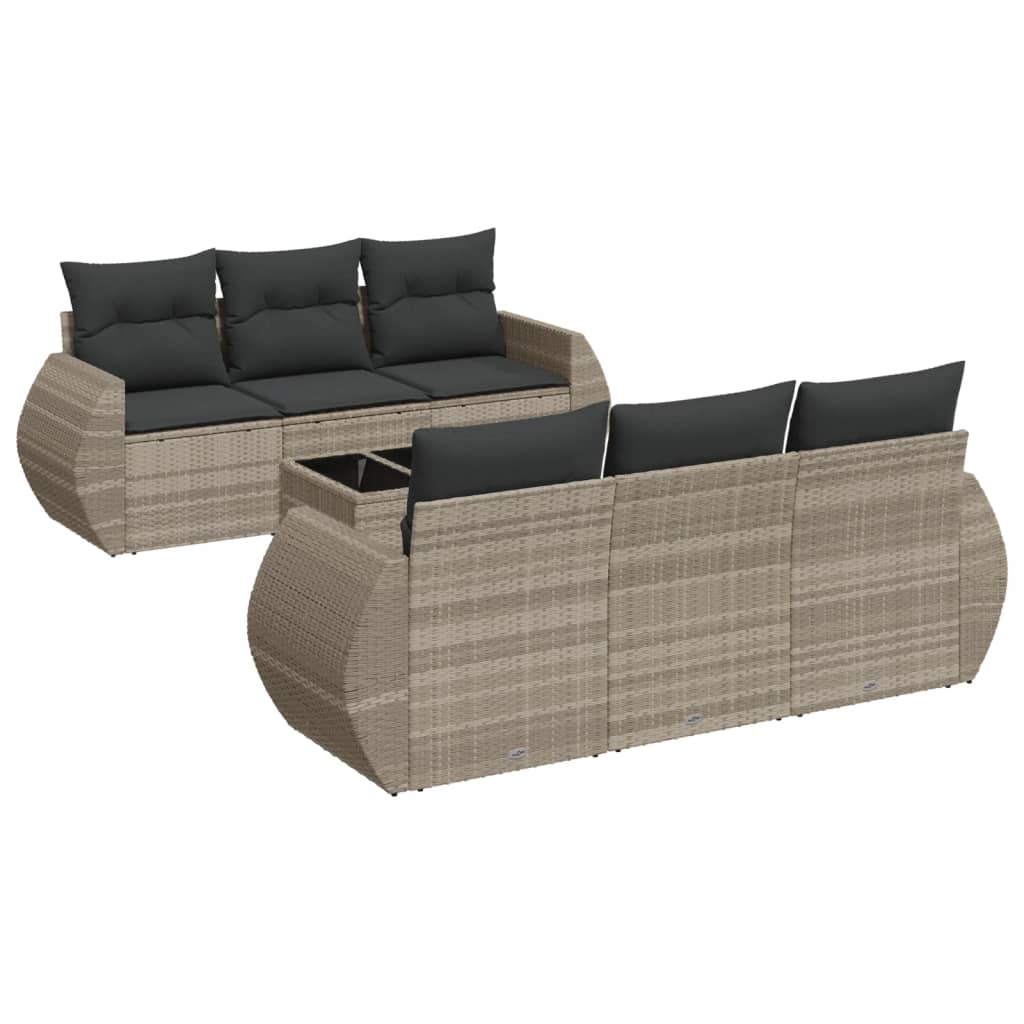 sofasæt til haven 7 dele med hynder polyrattan lysegrå