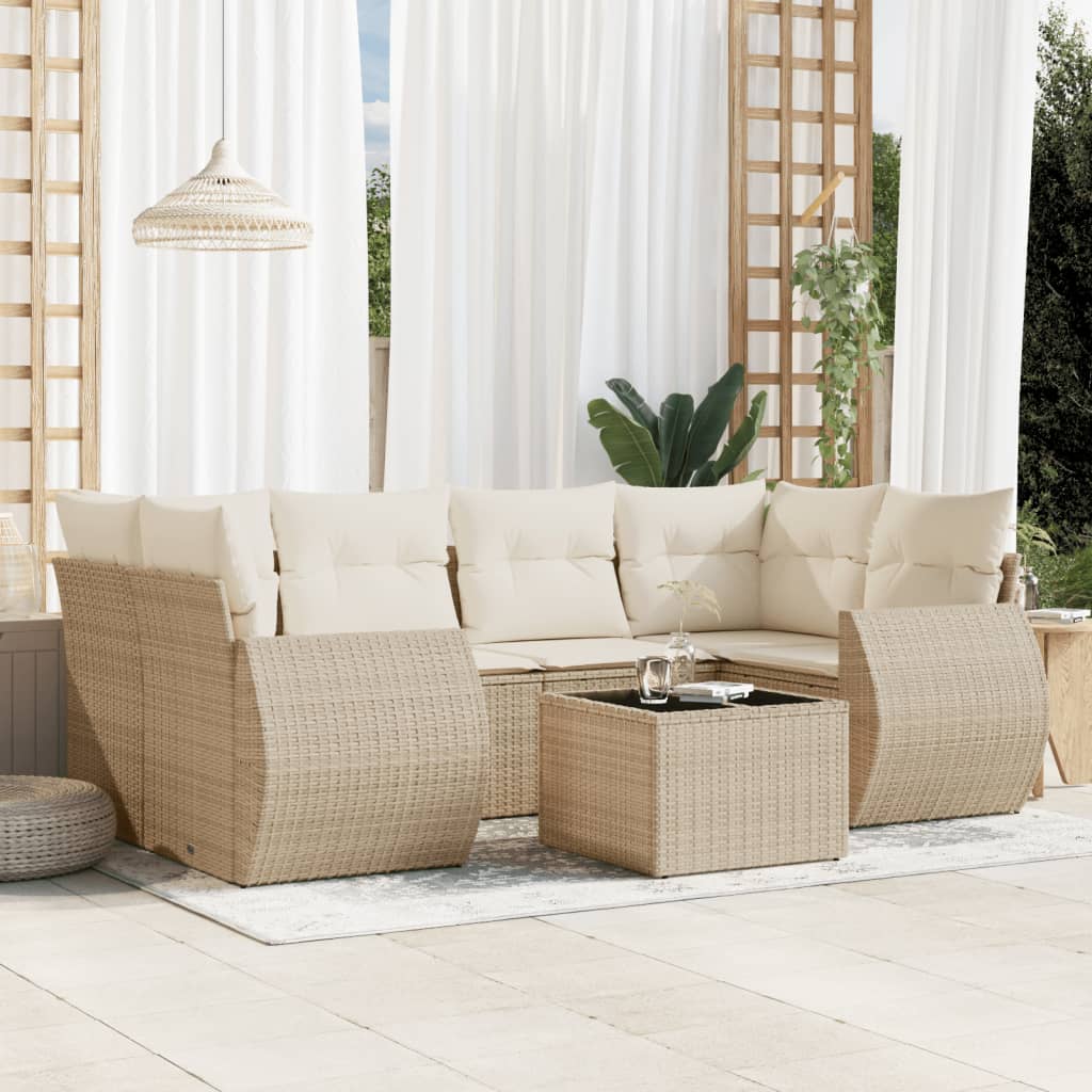 sofasæt til haven 7 dele med hynder polyrattan beige