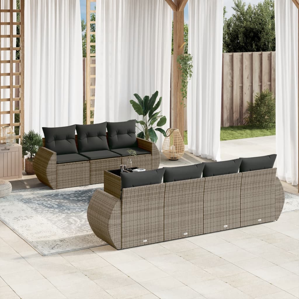 sofasæt til haven 8 dele med hynder polyrattan grå