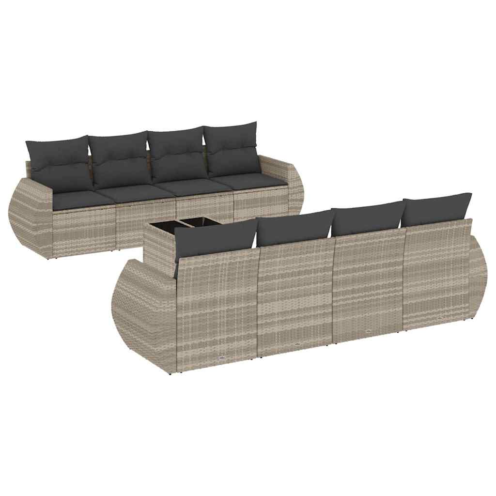 sofasæt til haven 9 dele med hynder polyrattan lysegrå