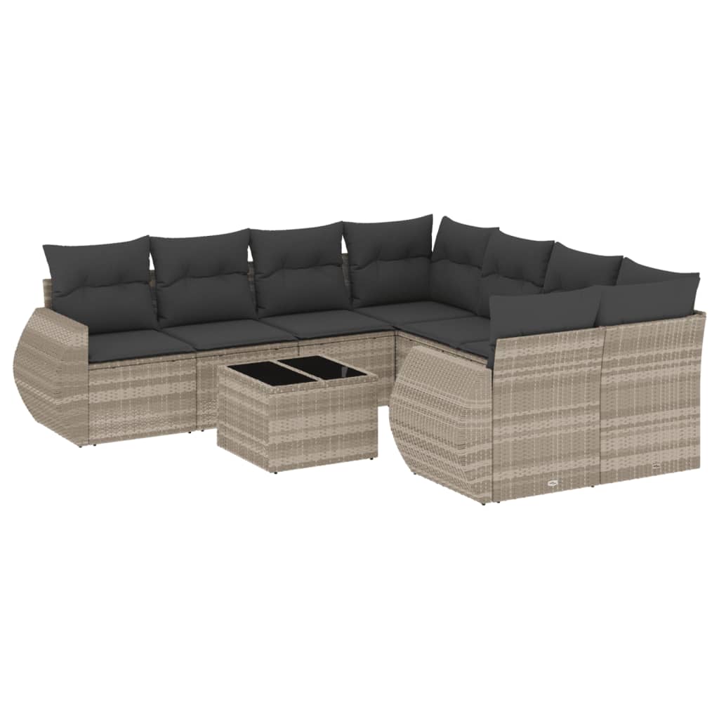 sofasæt til haven 9 dele med hynder polyrattan lysegrå