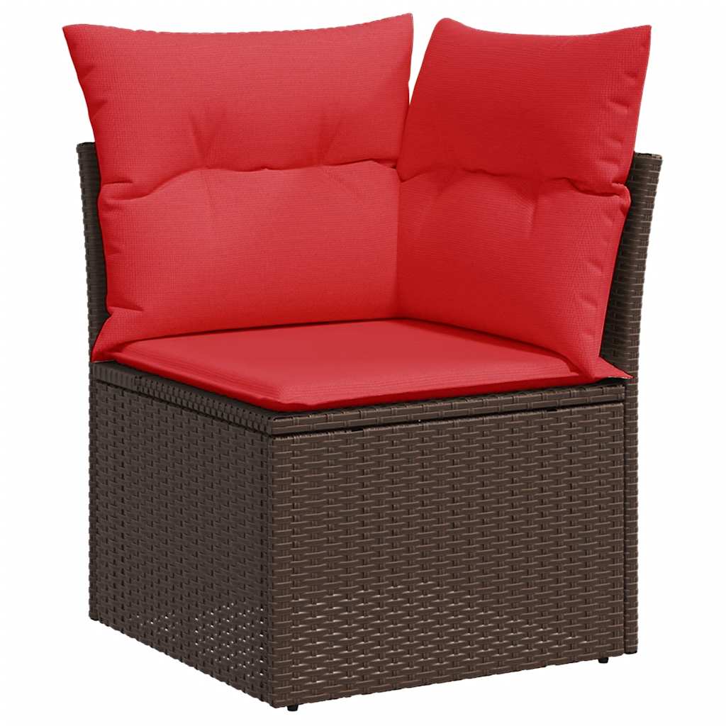havesofasæt med 9 dele og hynder brun polyrattan