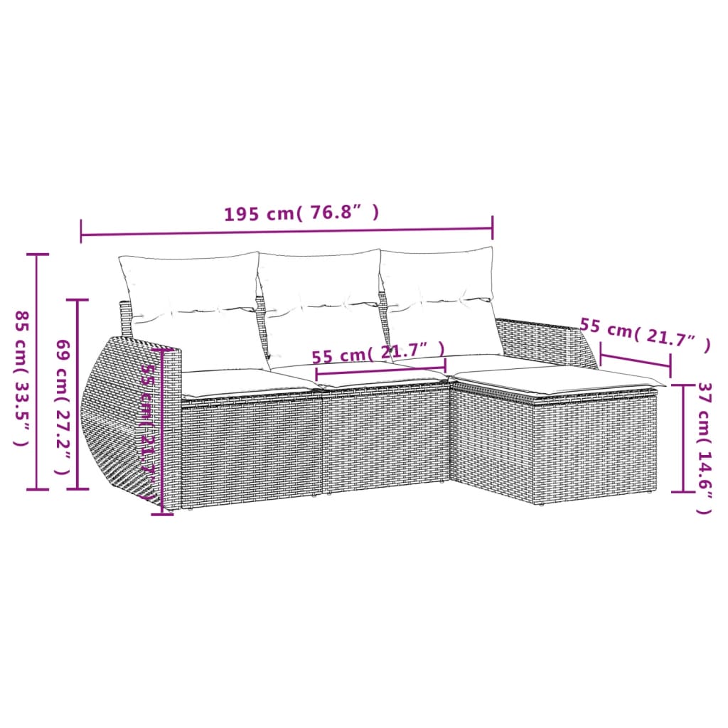 havesofasæt med 4 dele og hynder sort polyrattan