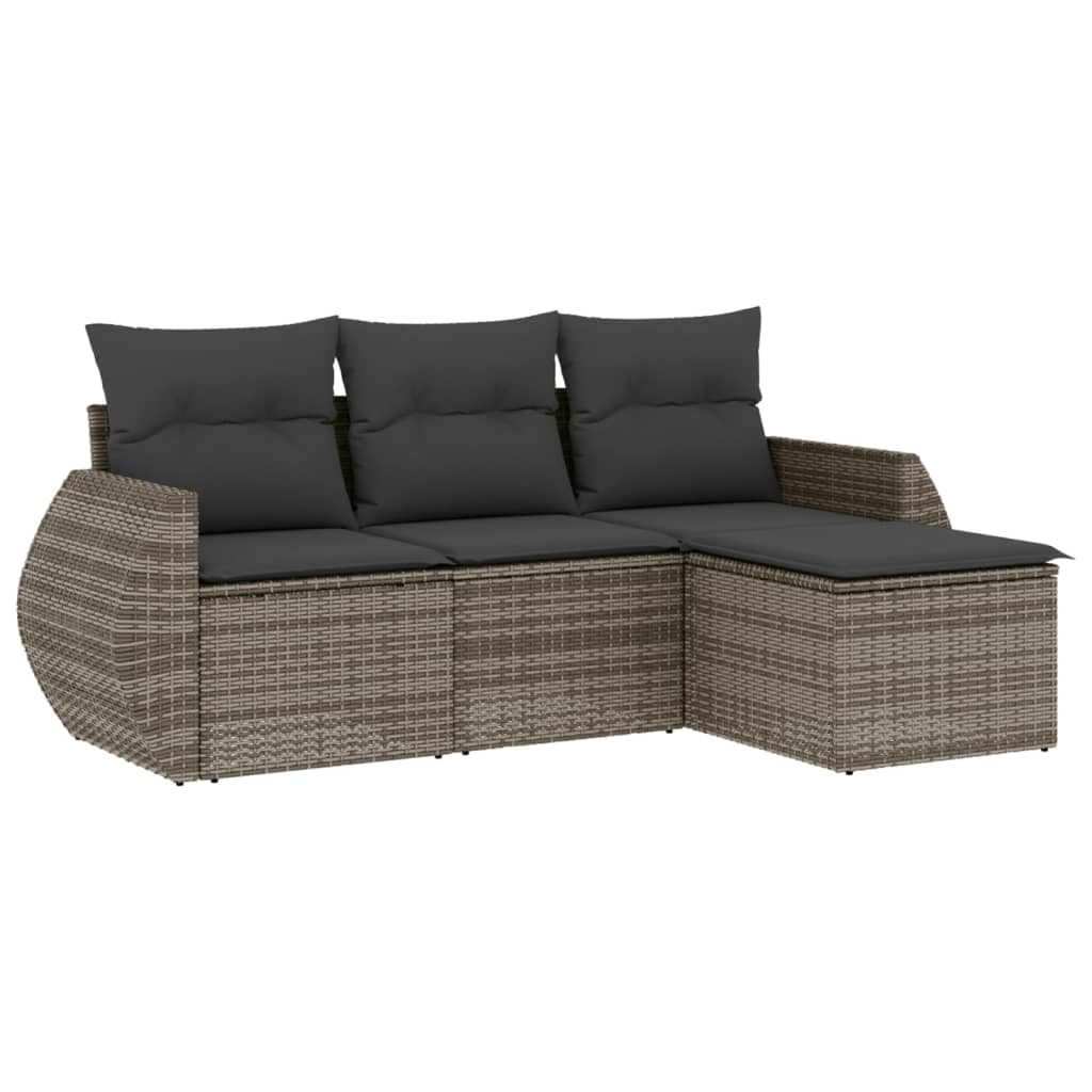sofasæt til haven 4 dele med hynder polyrattan grå