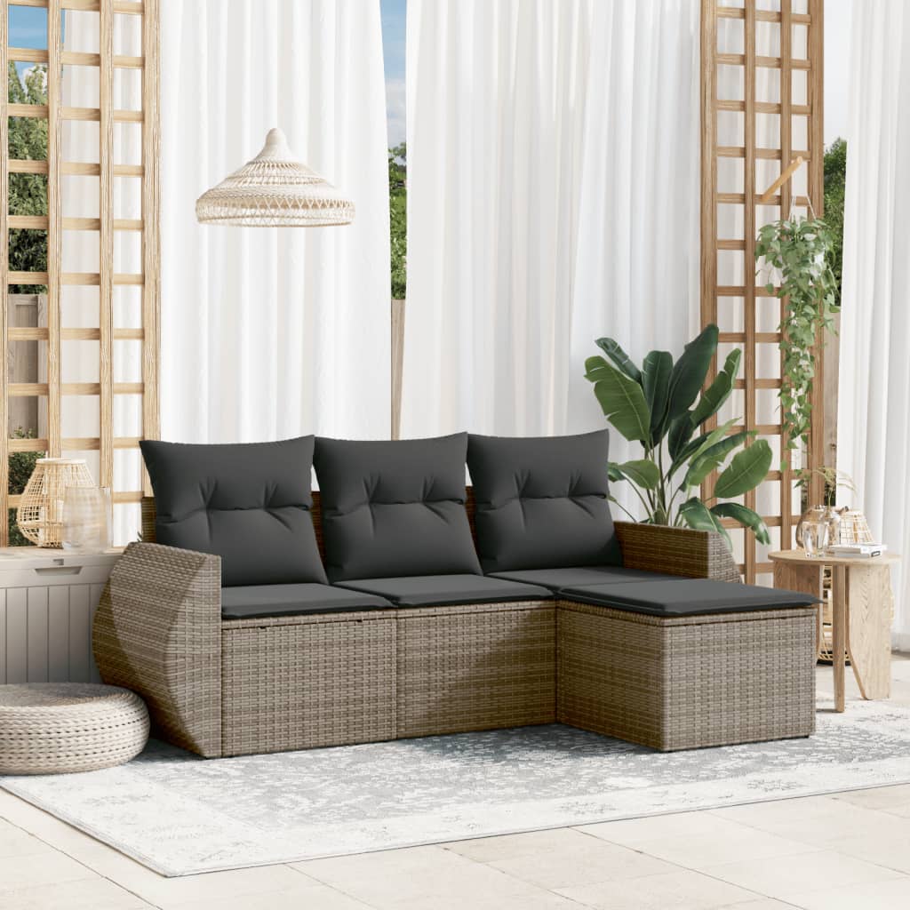 sofasæt til haven 4 dele med hynder polyrattan grå