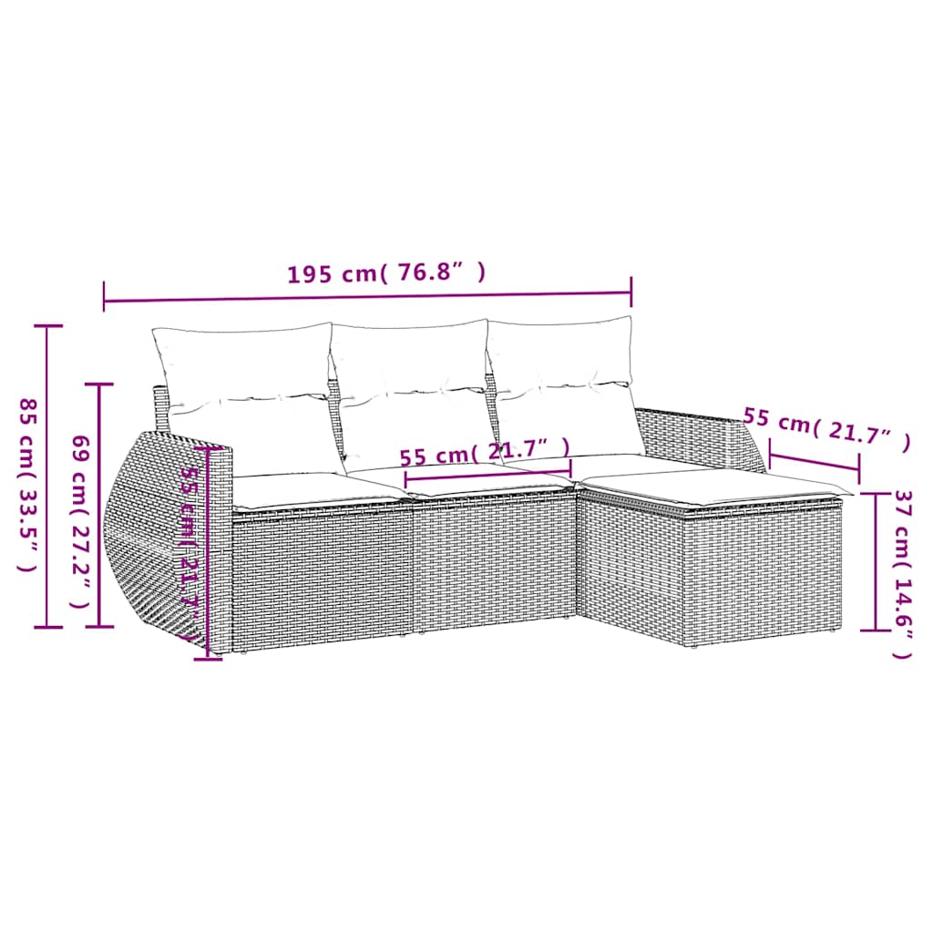 sofasæt til haven 4 dele med hynder polyrattan lysegrå