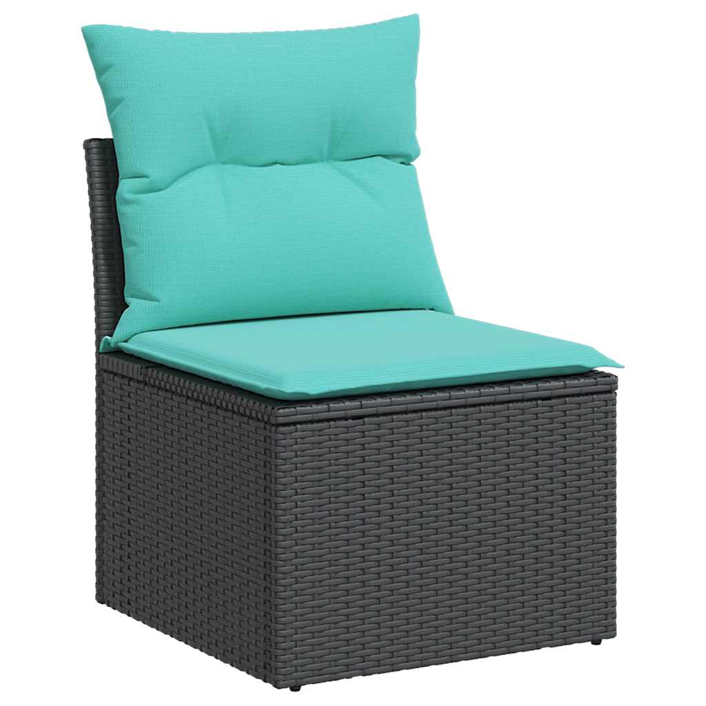 havesofasæt med 6 hynder sort polyrattan
