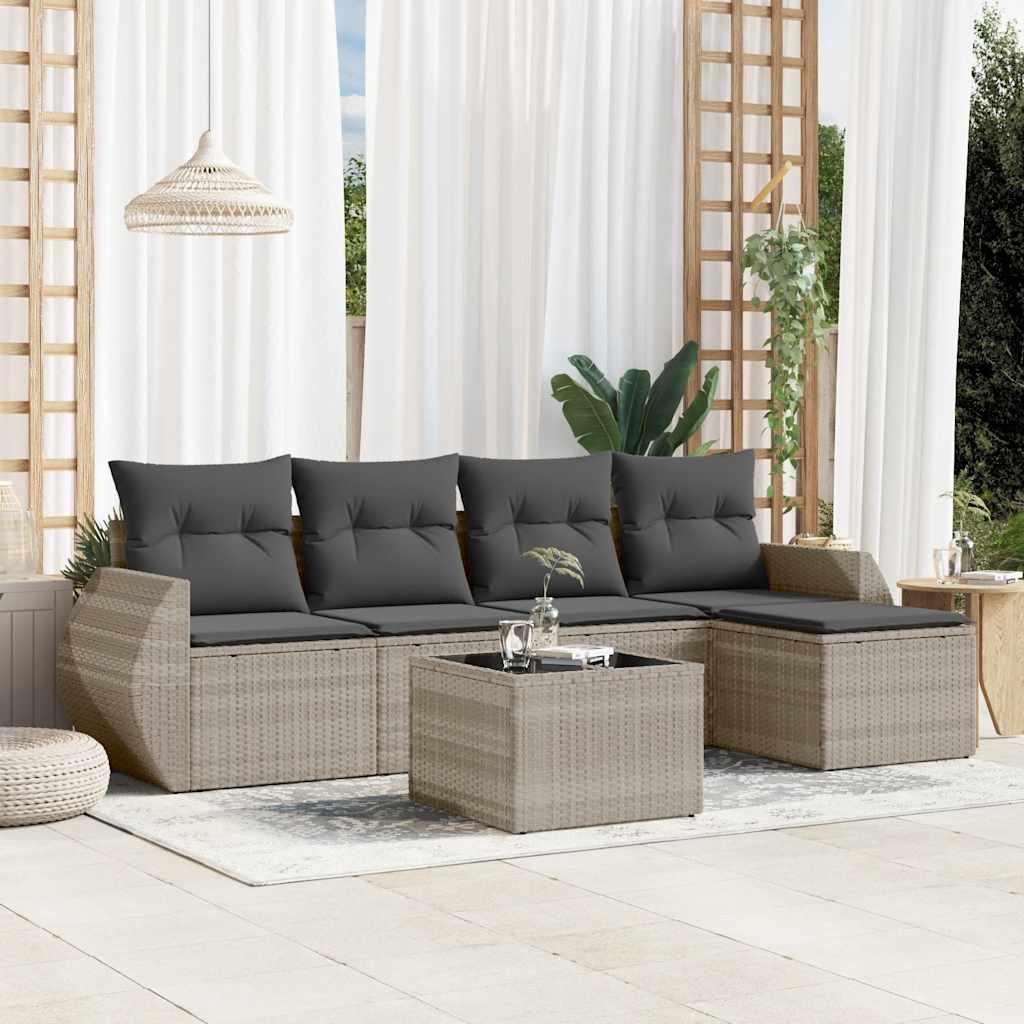 sofasæt til haven 6 dele med hynder polyrattan lysegrå