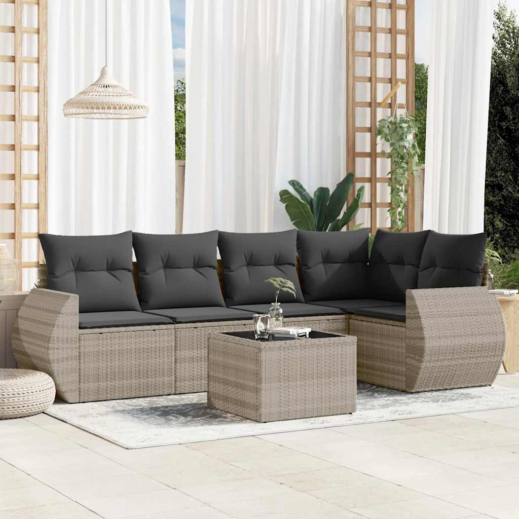 sofasæt til haven 6 dele med hynder polyrattan lysegrå