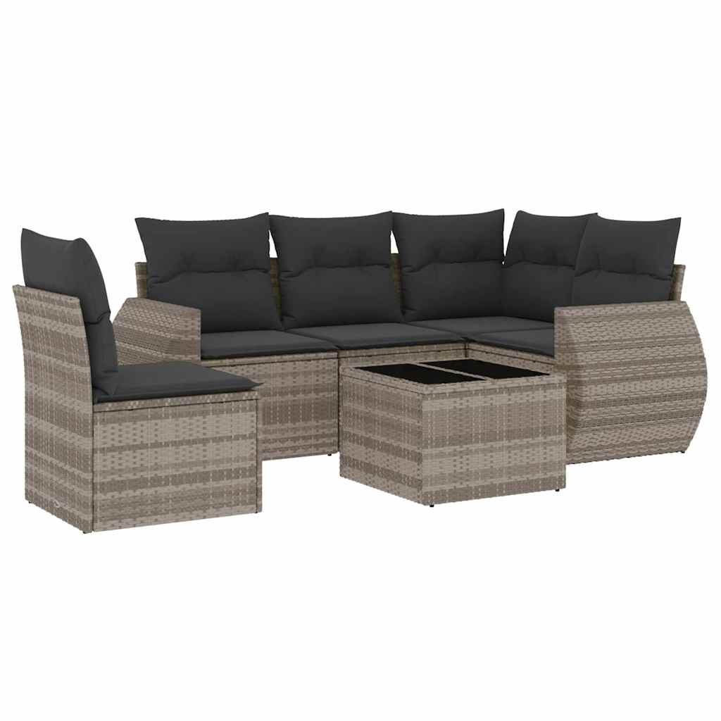 sofasæt til haven 6 dele med hynder polyrattan lysegrå