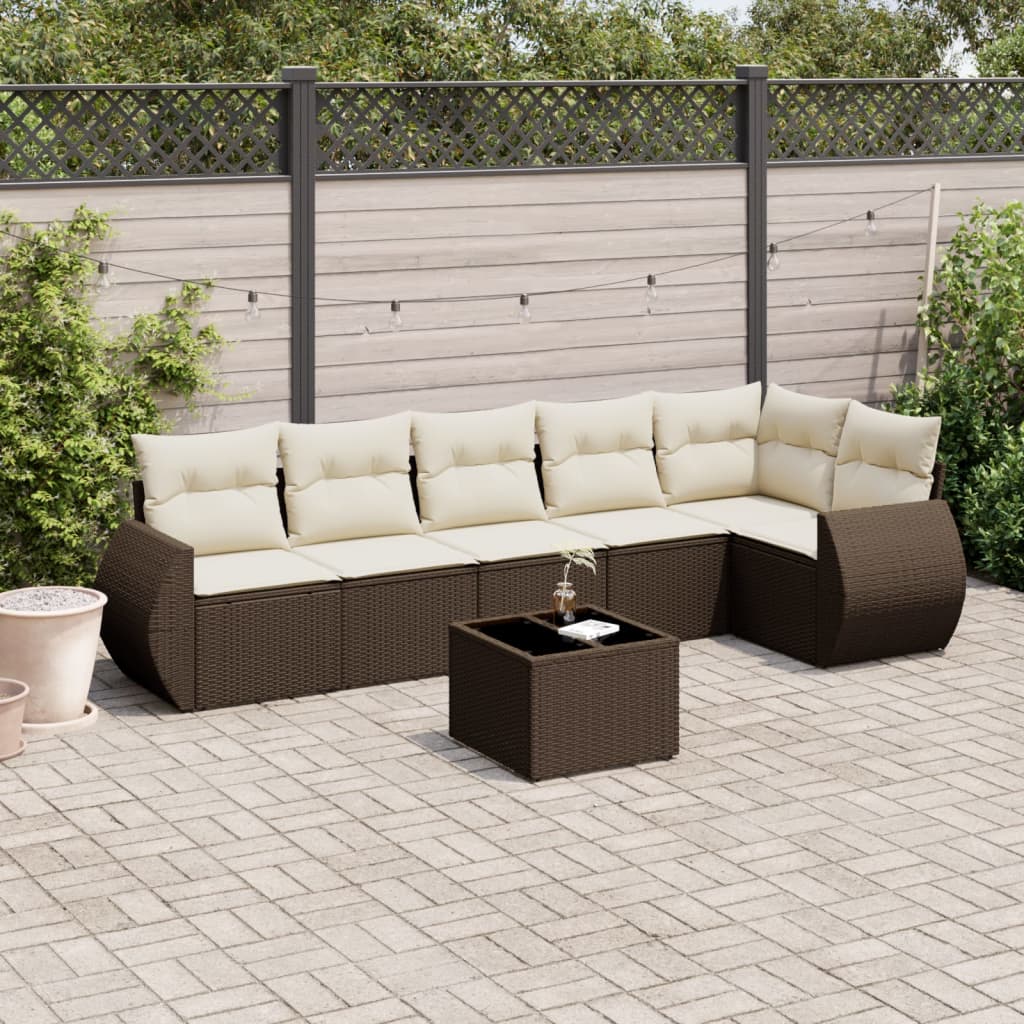 sofasæt til haven 7 dele med hynder polyrattan brun