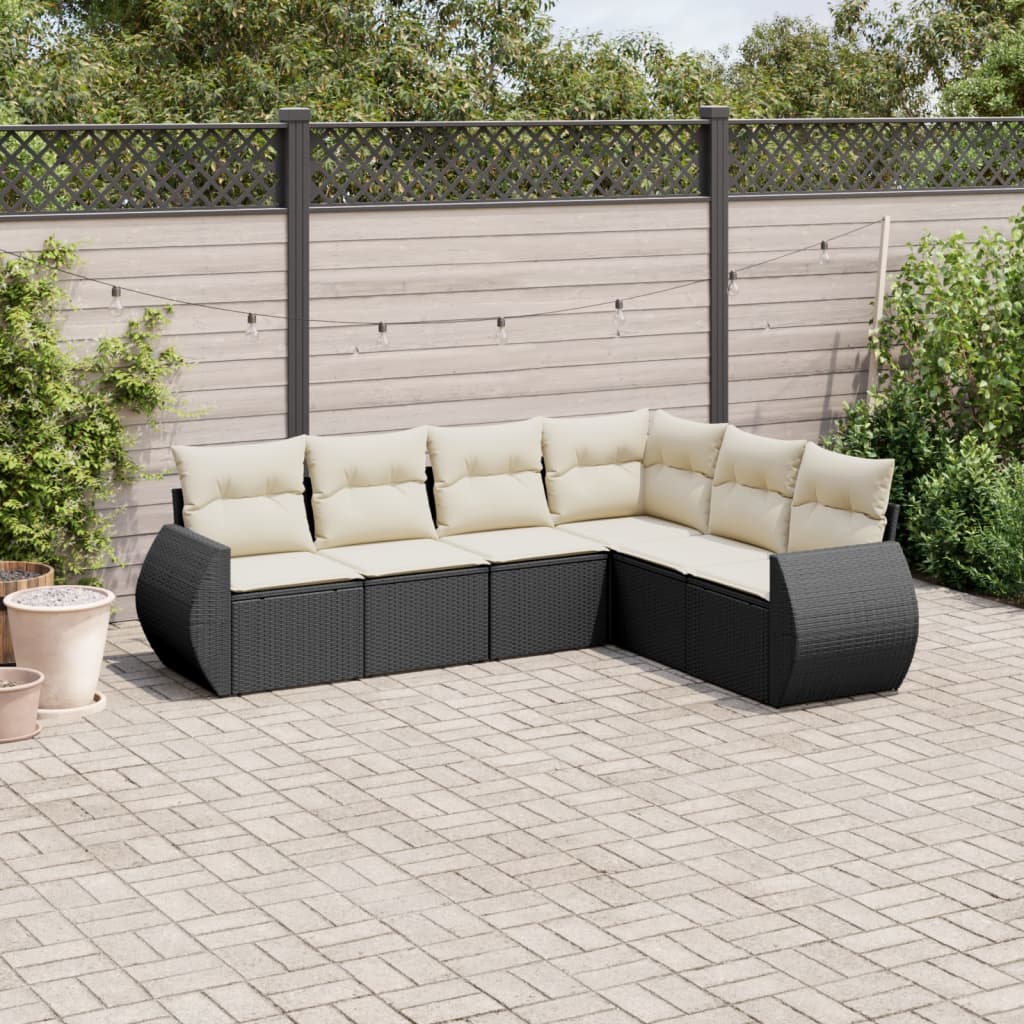 sofasæt til haven 6 dele med hynder polyrattan sort