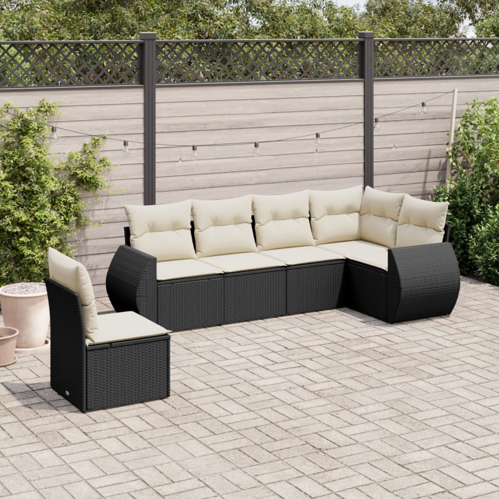 sofasæt til haven 6 dele med hynder polyrattan sort
