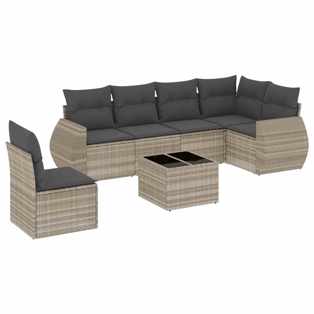 sofasæt til haven 7 dele med hynder polyrattan lysegrå
