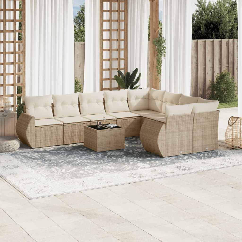 sofasæt til haven 10 dele med hynder polyrattan beige