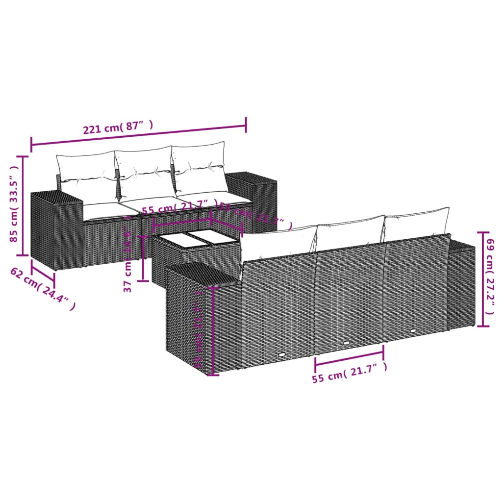 sofasæt til haven 7 dele med hynder polyrattan beige