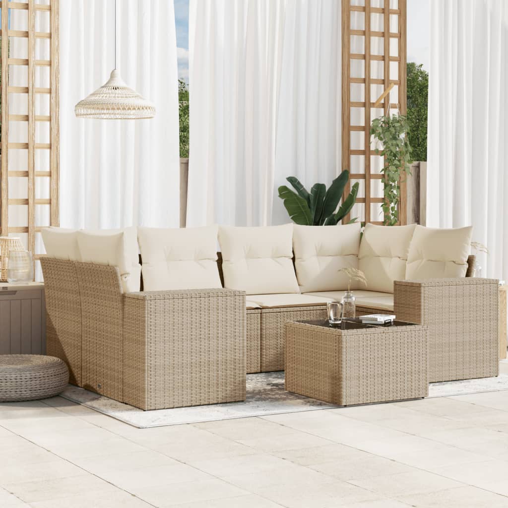 sofasæt til haven 7 dele med hynder polyrattan beige