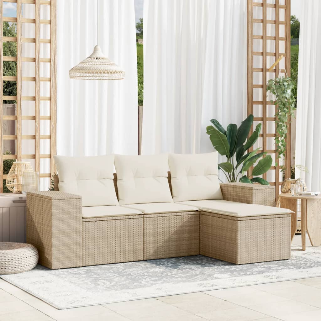 sofasæt til haven 4 dele med hynder polyrattan beige