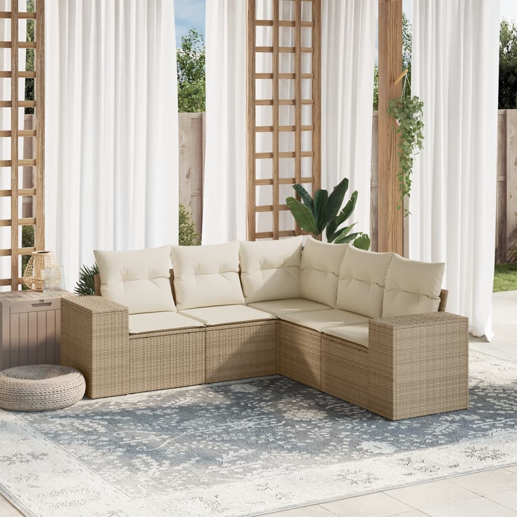 sofasæt til haven 5 dele med hynder polyrattan beige
