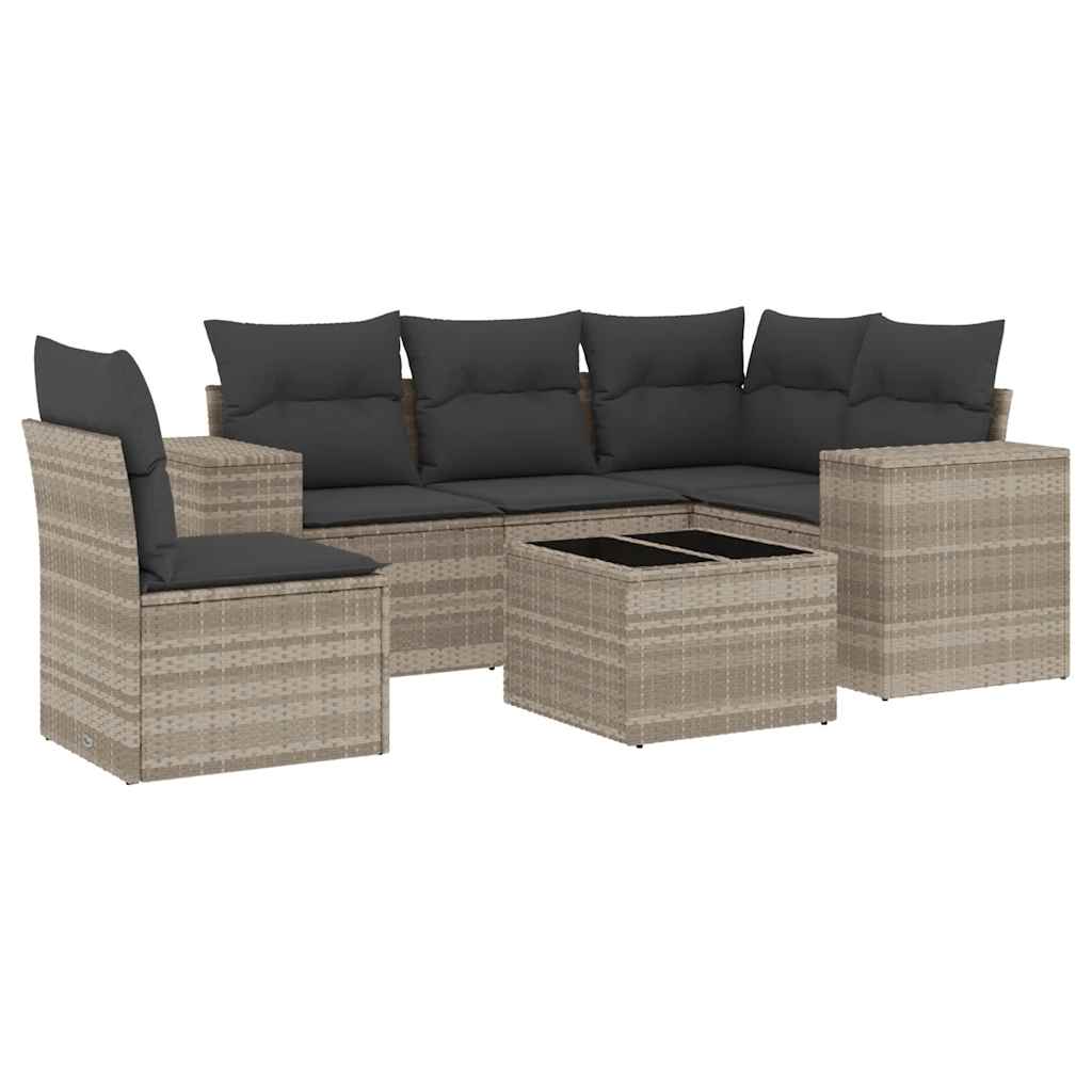 sofasæt til haven 6 dele med hynder polyrattan lysegrå