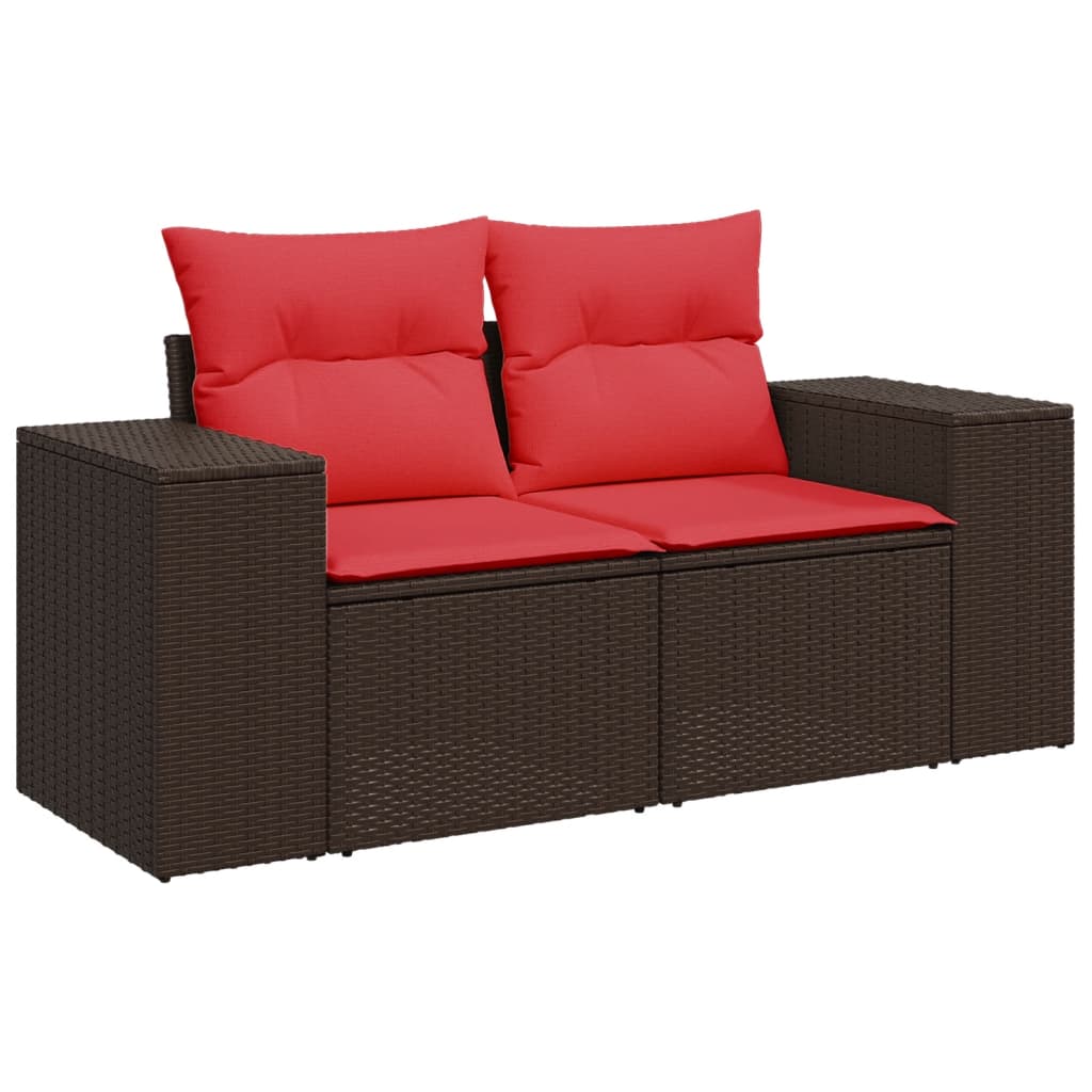 havesofasæt med 6 hynder brun polyrattan
