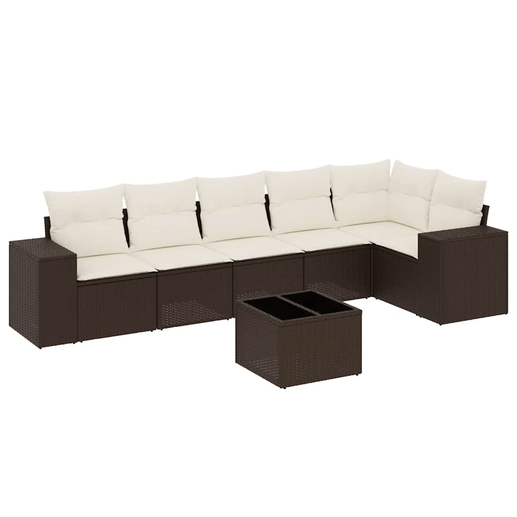 sofasæt til haven 7 dele med hynder polyrattan brun