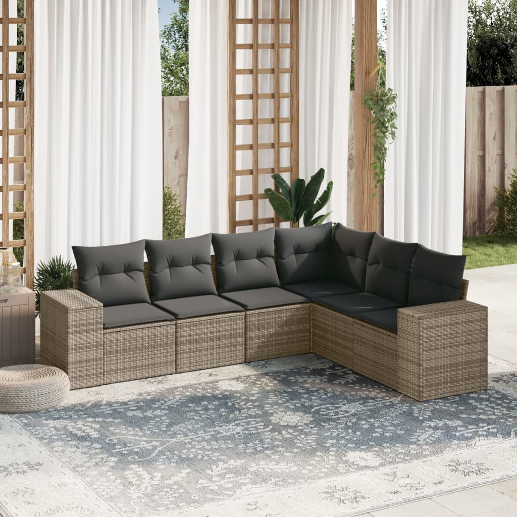 sofasæt til haven 6 dele med hynder polyrattan grå