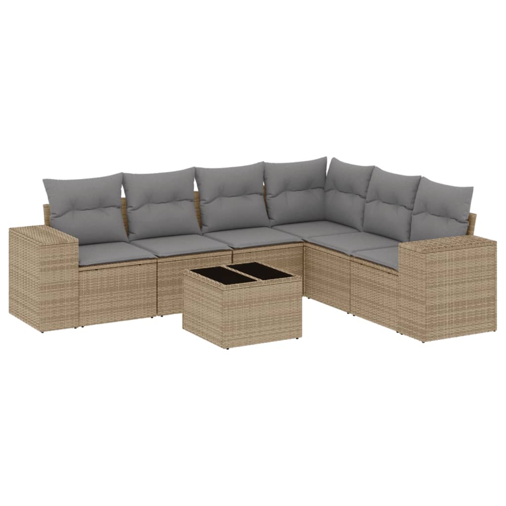 sofasæt til haven 7 dele med hynder polyrattan beige