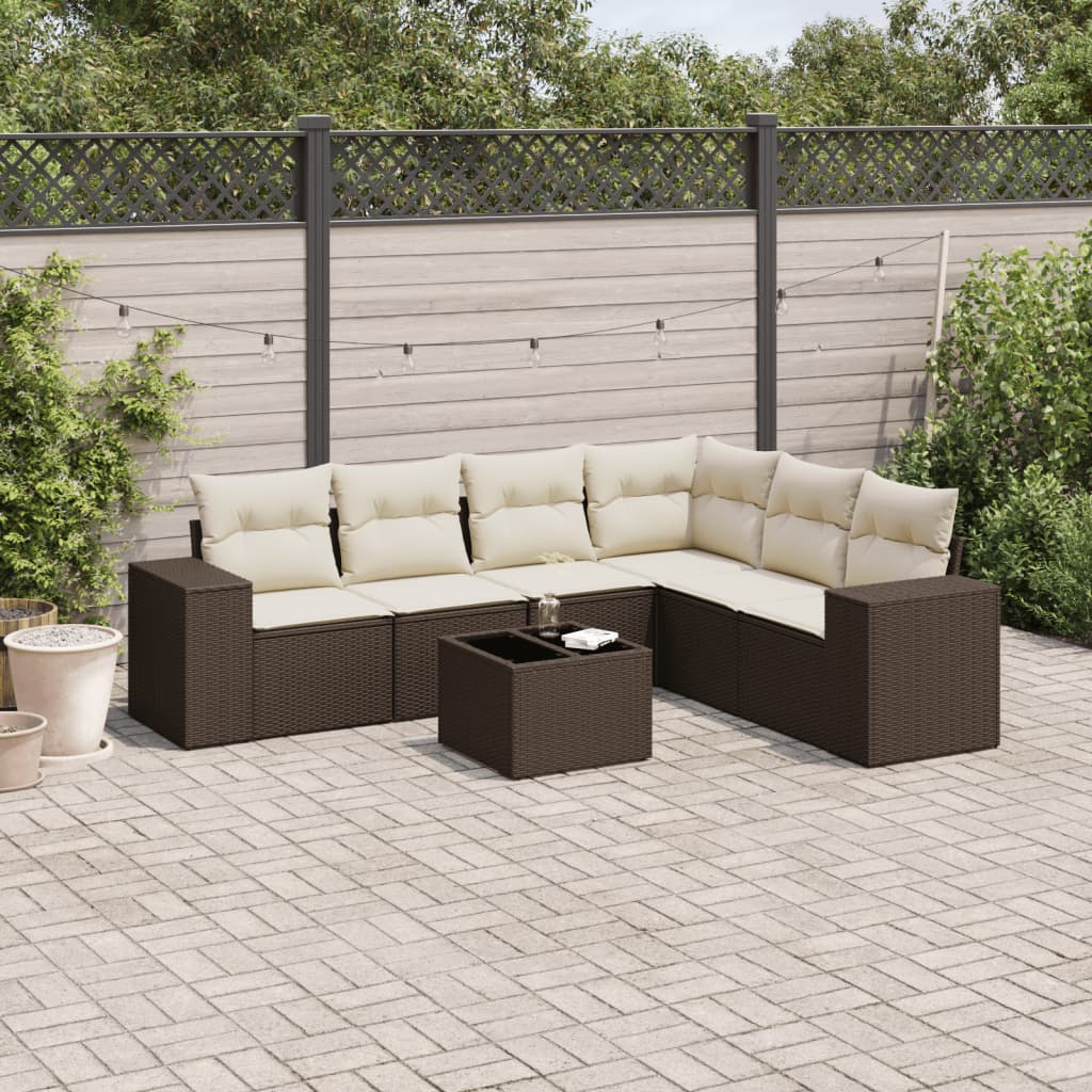 sofasæt til haven 7 dele med hynder polyrattan brun