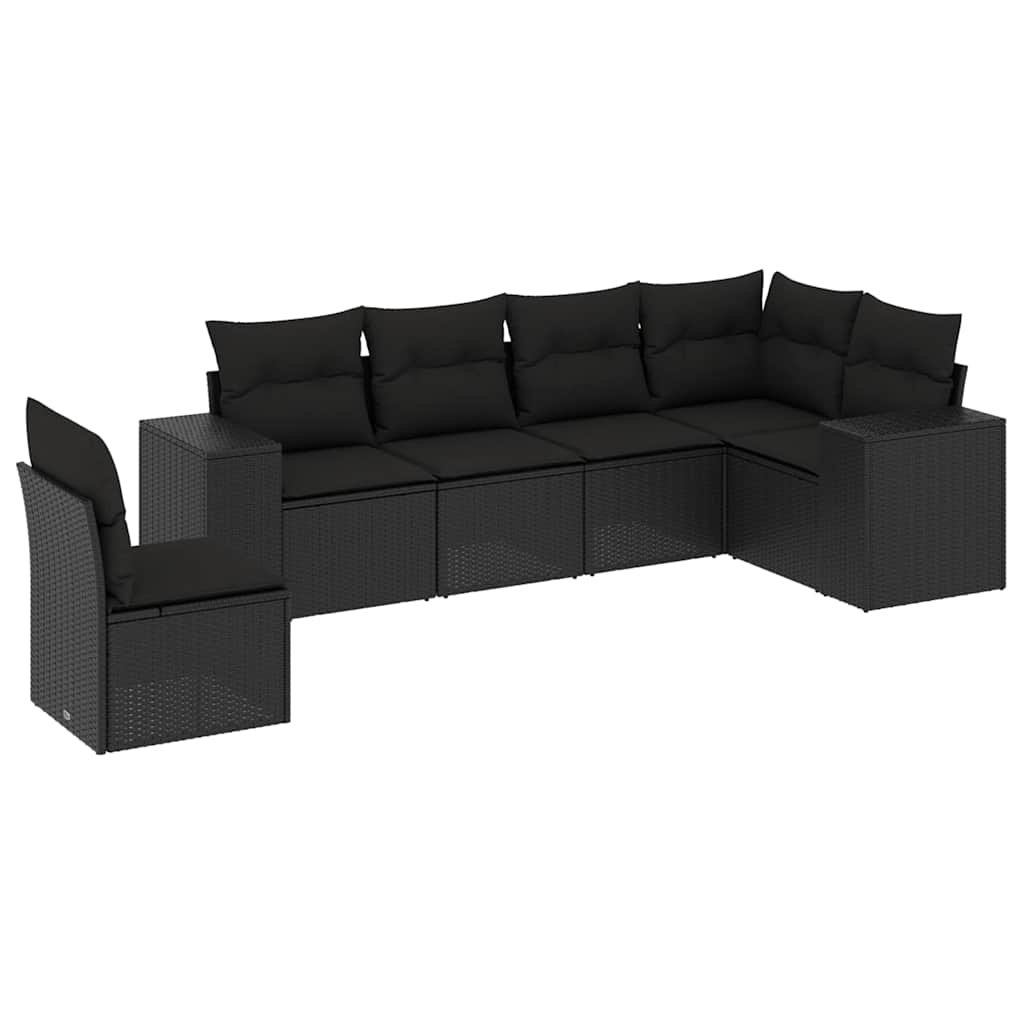 sofasæt til haven 6 dele med hynder polyrattan sort