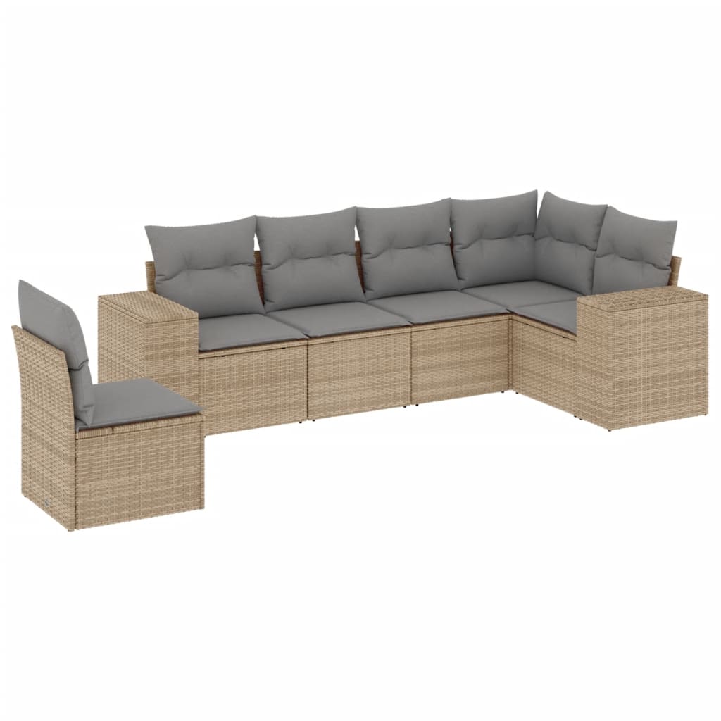 sofasæt til haven 6 dele med hynder polyrattan beige