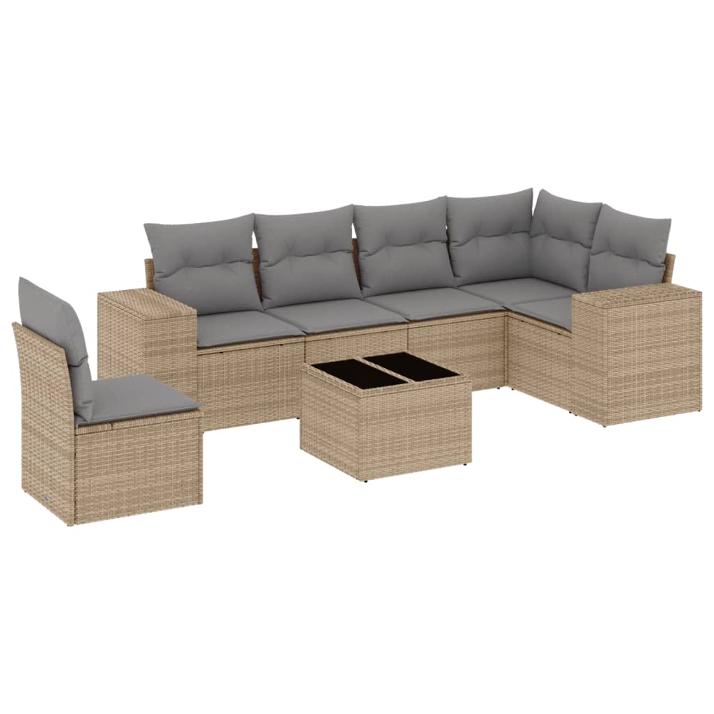 sofasæt til haven 7 dele med hynder polyrattan beige