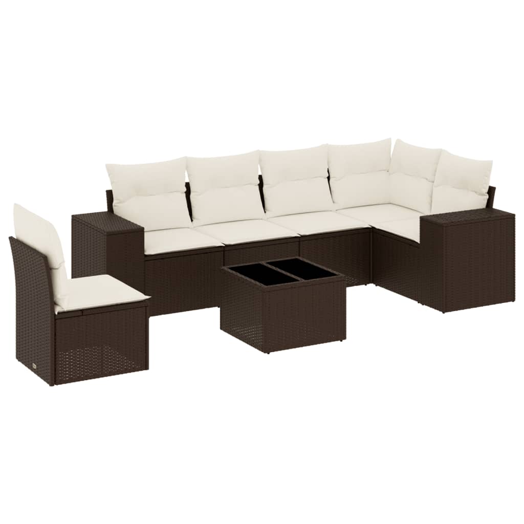 sofasæt til haven 7 dele med hynder polyrattan brun